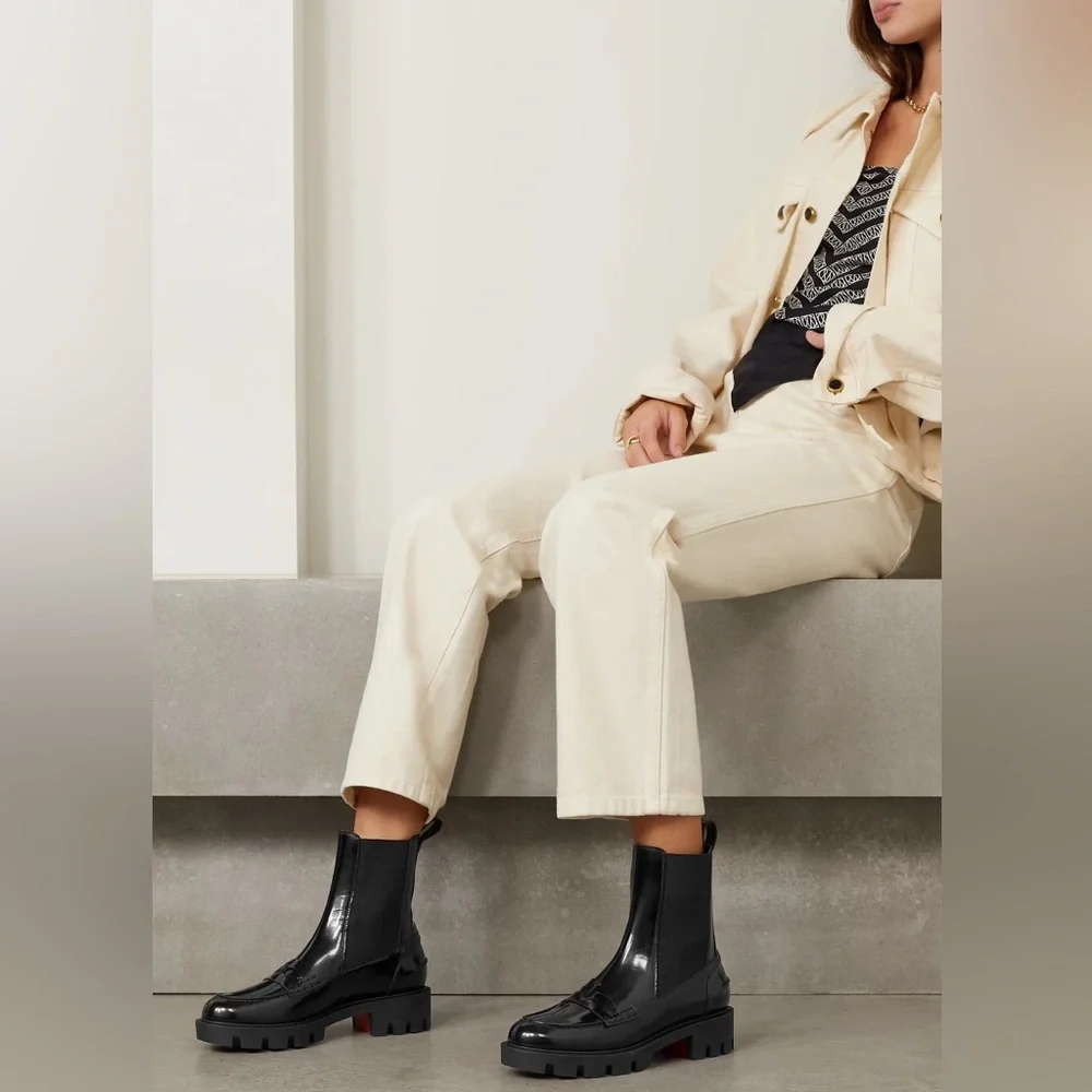 Christian Louboutin Montezu Chelsea Boots Black Brushed Leather Size 37 (US 7)